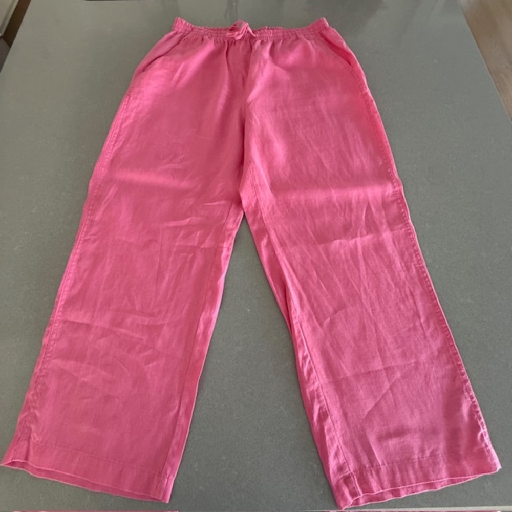 Women's Large L Pink 100% Linen Pull-on Ankle Wide Leg Pants Worn 2x ($120 new)